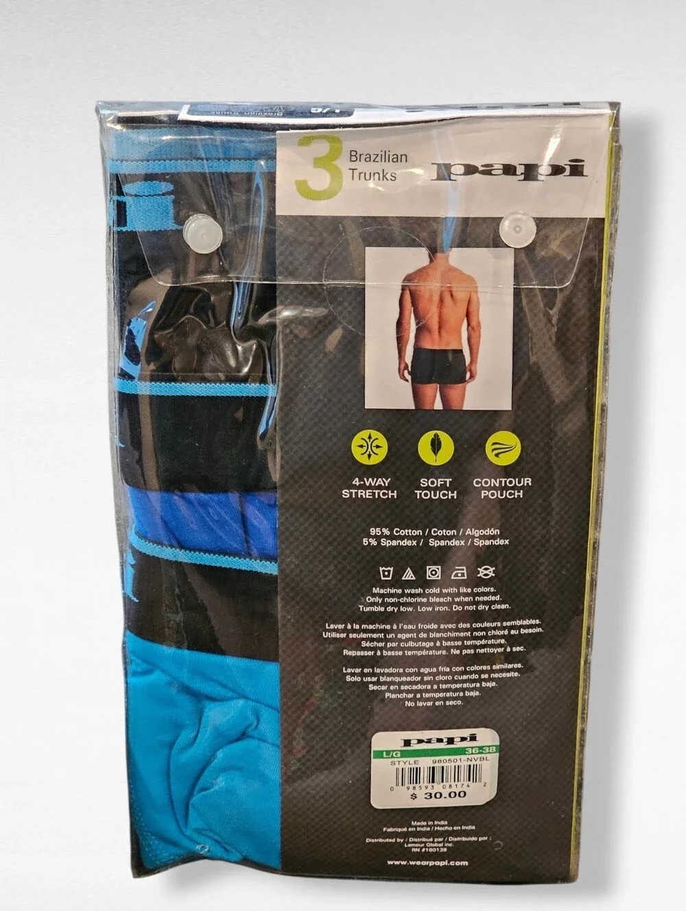 Papi Stretch Brazilian Trunks Blue Size Large